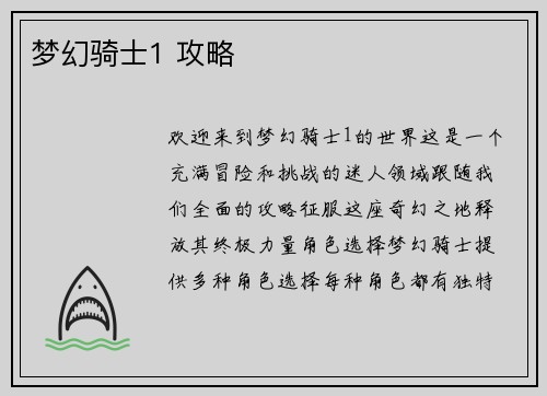 梦幻骑士1 攻略